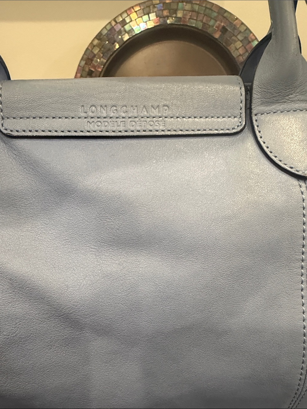 Longchamp Le Pliage Heritage Leather Tote in Light Blue - Picture 3 of 11